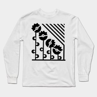 Black Mechanical Flowers - White Long Sleeve T-Shirt